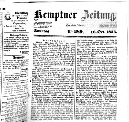 Kemptner Zeitung Sonntag 16. Oktober 1853