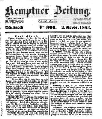 Kemptner Zeitung Mittwoch 2. November 1853