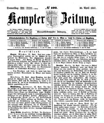 Kemptner Zeitung Donnerstag 30. April 1857