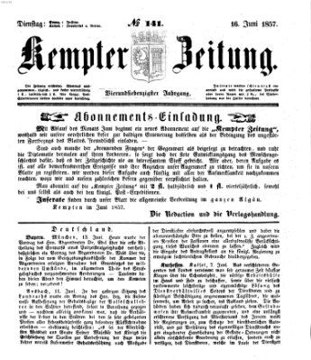 Kemptner Zeitung Dienstag 16. Juni 1857