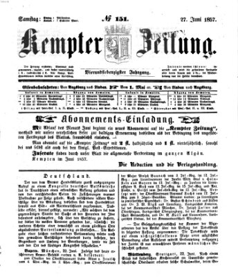 Kemptner Zeitung Samstag 27. Juni 1857