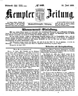 Kemptner Zeitung Mittwoch 22. Juni 1859