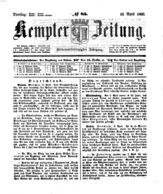 Kemptner Zeitung Dienstag 10. April 1860