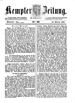 Kemptner Zeitung Mittwoch 26. Februar 1862