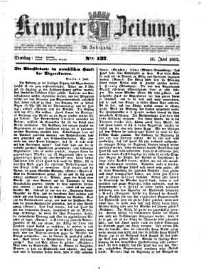 Kemptner Zeitung Dienstag 10. Juni 1862