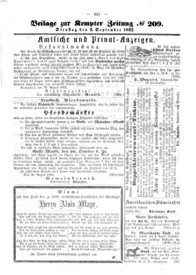 Kemptner Zeitung Dienstag 2. September 1862