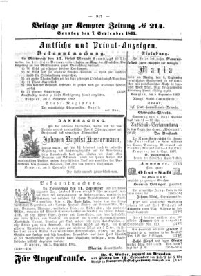 Kemptner Zeitung Sonntag 7. September 1862