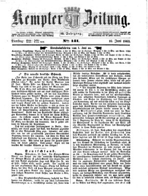 Kemptner Zeitung Dienstag 16. Juni 1863