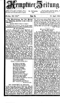 Kemptner Zeitung Dienstag 19. April 1864