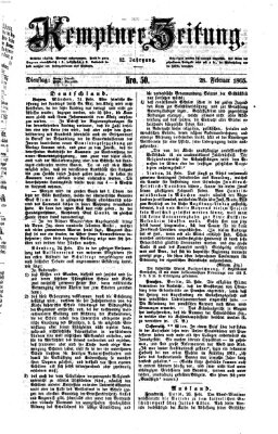 Kemptner Zeitung Dienstag 28. Februar 1865