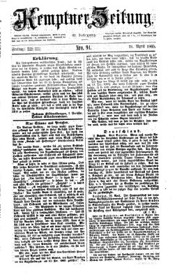 Kemptner Zeitung Freitag 21. April 1865