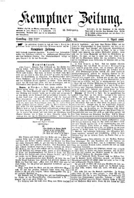 Kemptner Zeitung Samstag 7. April 1866