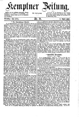 Kemptner Zeitung Dienstag 2. April 1867