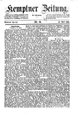 Kemptner Zeitung Mittwoch 22. April 1868