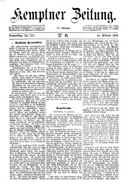 Kemptner Zeitung Donnerstag 24. Februar 1870