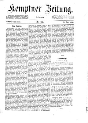 Kemptner Zeitung Dienstag 21. Juni 1870