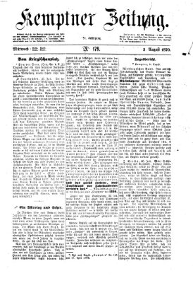 Kemptner Zeitung Mittwoch 3. August 1870