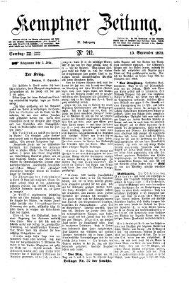 Kemptner Zeitung Samstag 10. September 1870