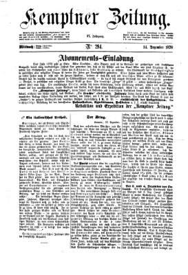 Kemptner Zeitung Mittwoch 14. Dezember 1870