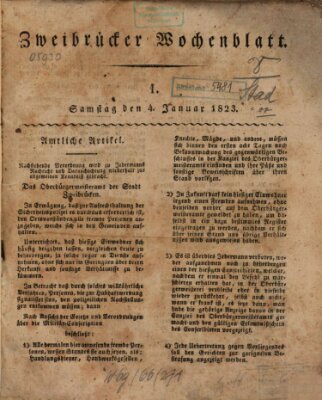 Zweibrücker Wochenblatt Samstag 4. Januar 1823