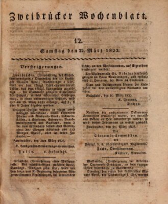 Zweibrücker Wochenblatt Samstag 22. März 1823