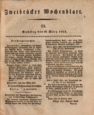 Zweibrücker Wochenblatt Samstag 29. März 1823