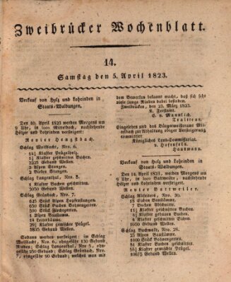 Zweibrücker Wochenblatt Samstag 5. April 1823