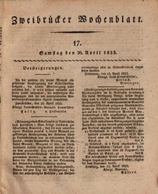 Zweibrücker Wochenblatt Samstag 26. April 1823