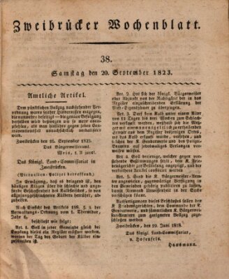 Zweibrücker Wochenblatt Samstag 20. September 1823