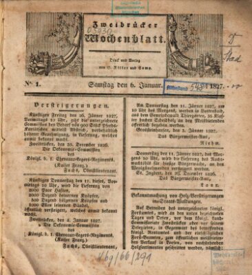 Zweibrücker Wochenblatt Samstag 6. Januar 1827