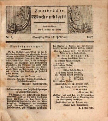 Zweibrücker Wochenblatt Samstag 17. Februar 1827