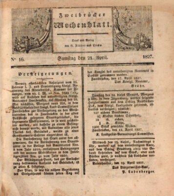 Zweibrücker Wochenblatt Samstag 21. April 1827