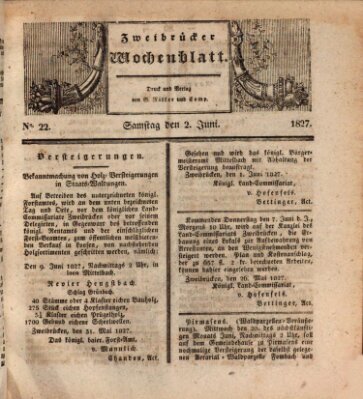 Zweibrücker Wochenblatt Samstag 2. Juni 1827