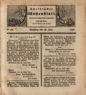 Zweibrücker Wochenblatt Samstag 21. Juli 1827