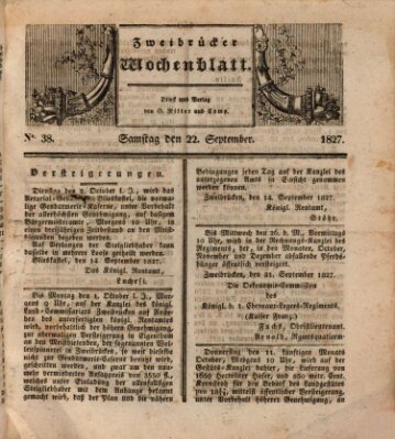 Zweibrücker Wochenblatt Samstag 22. September 1827