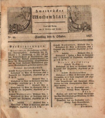 Zweibrücker Wochenblatt Samstag 6. Oktober 1827