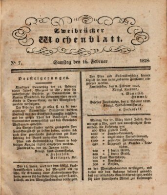 Zweibrücker Wochenblatt Samstag 16. Februar 1828