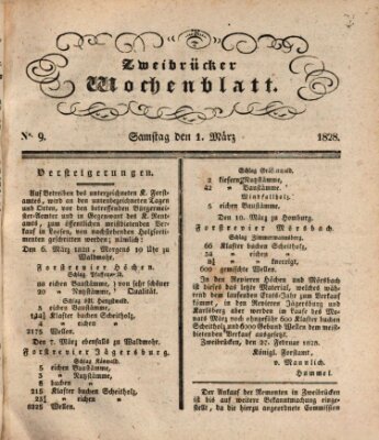 Zweibrücker Wochenblatt Samstag 1. März 1828