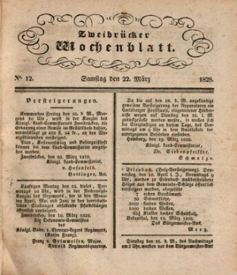 Zweibrücker Wochenblatt Samstag 22. März 1828