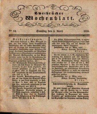 Zweibrücker Wochenblatt Samstag 5. April 1828