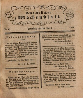 Zweibrücker Wochenblatt Samstag 26. April 1828