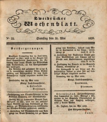 Zweibrücker Wochenblatt Samstag 31. Mai 1828