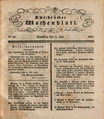 Zweibrücker Wochenblatt Samstag 5. Juli 1828