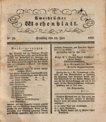 Zweibrücker Wochenblatt Samstag 19. Juli 1828