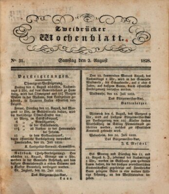 Zweibrücker Wochenblatt Samstag 2. August 1828