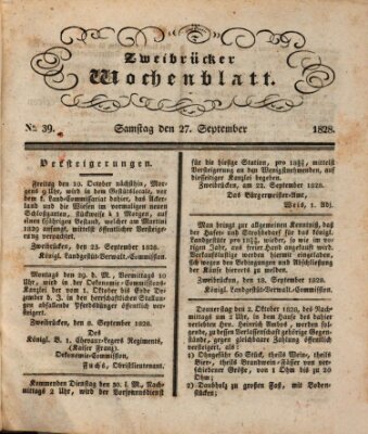 Zweibrücker Wochenblatt Samstag 27. September 1828