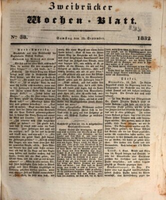 Zweibrücker Wochenblatt Samstag 22. September 1832