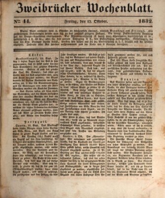 Zweibrücker Wochenblatt Freitag 12. Oktober 1832