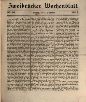 Zweibrücker Wochenblatt Freitag 7. Dezember 1832