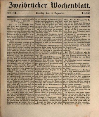 Zweibrücker Wochenblatt Dienstag 11. Dezember 1832